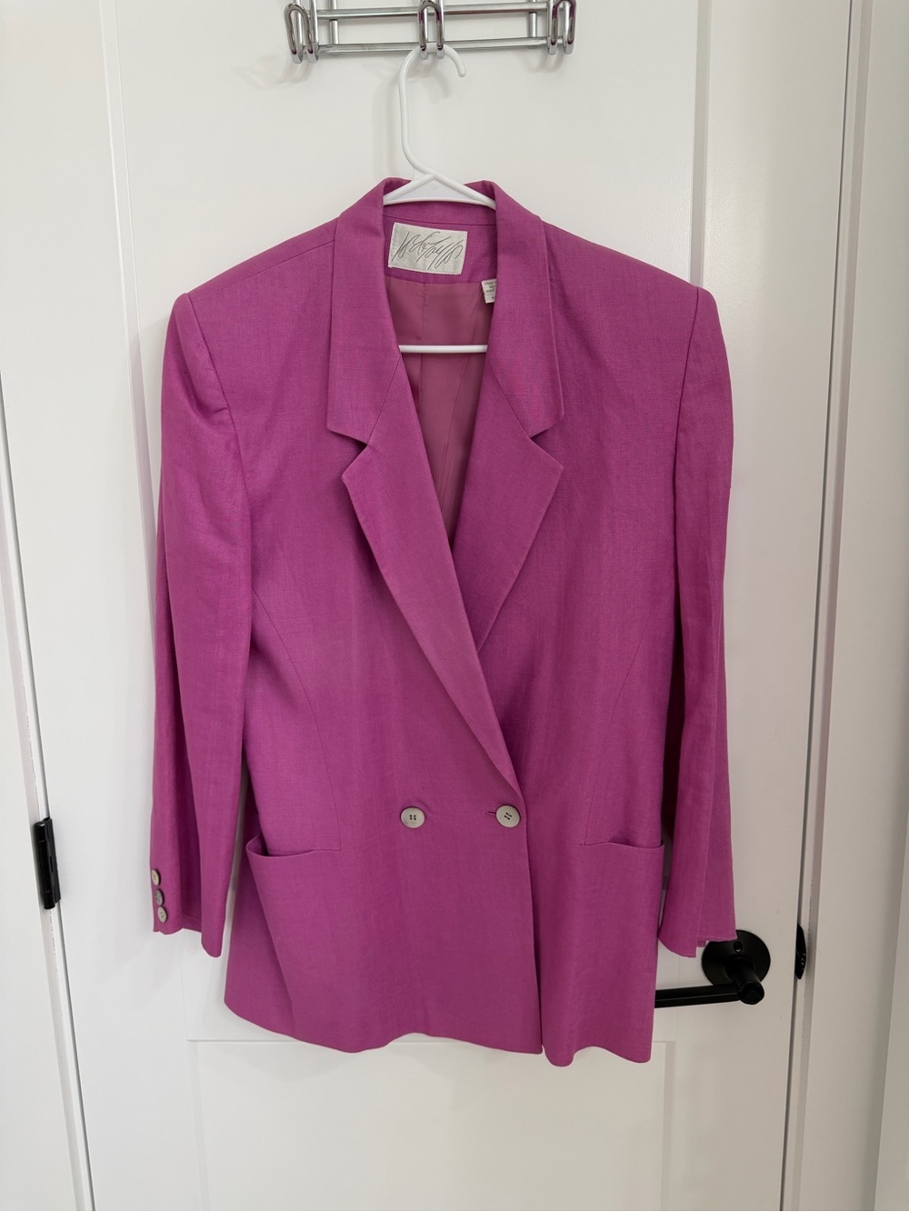 Lord & Taylor Women's Linen Double-Breasted Fuchsia Blazer